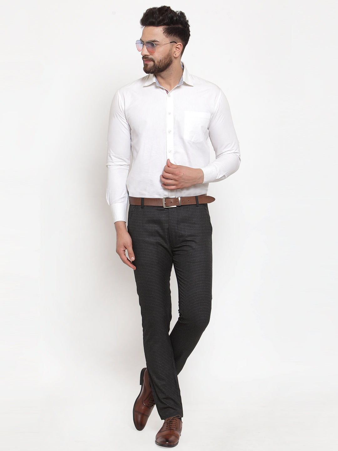 Indian Needle Men's Black Checked Formal Trousers ( GP 254Black )