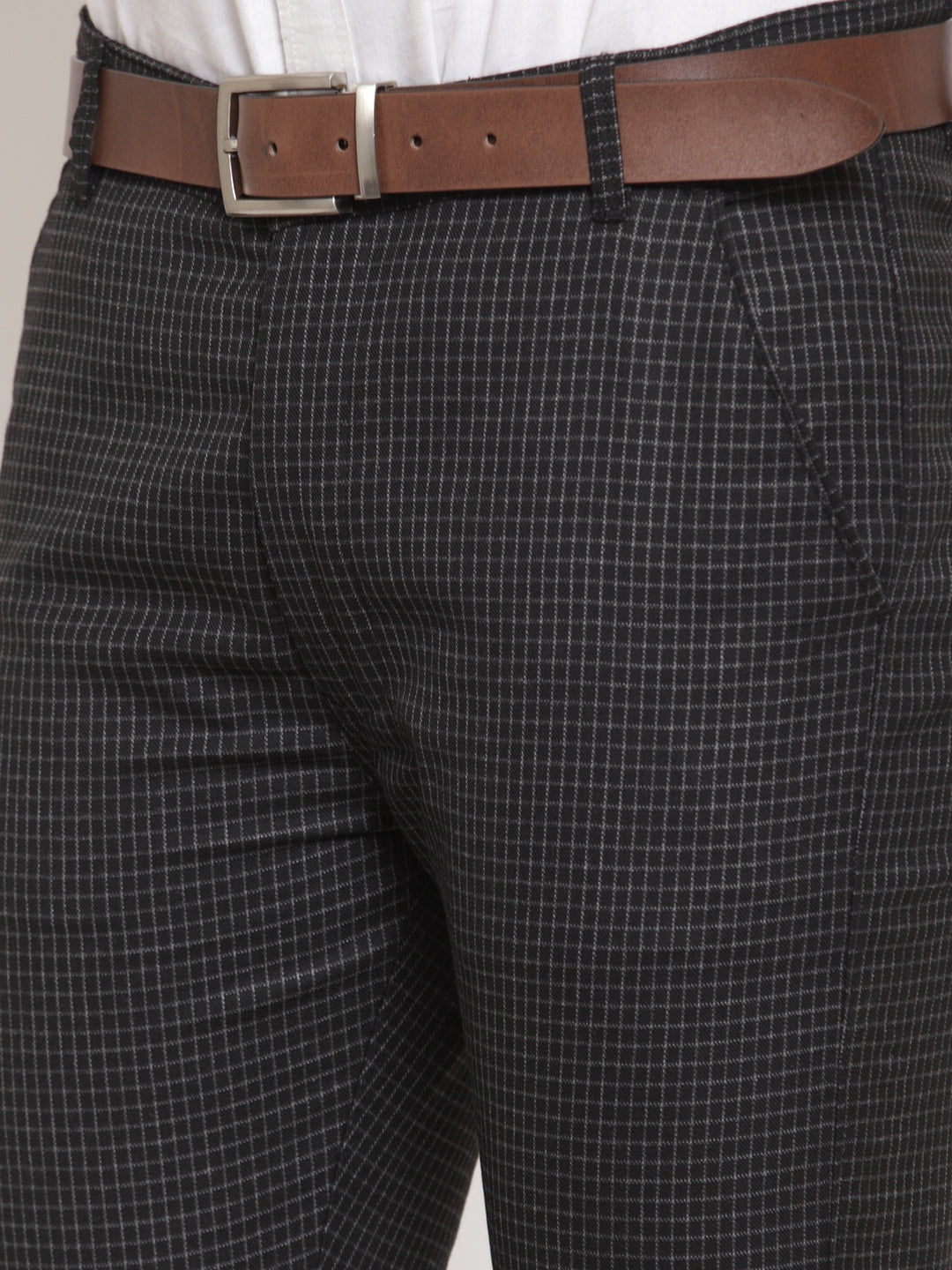 Indian Needle Men's Black Checked Formal Trousers ( GP 254Black )