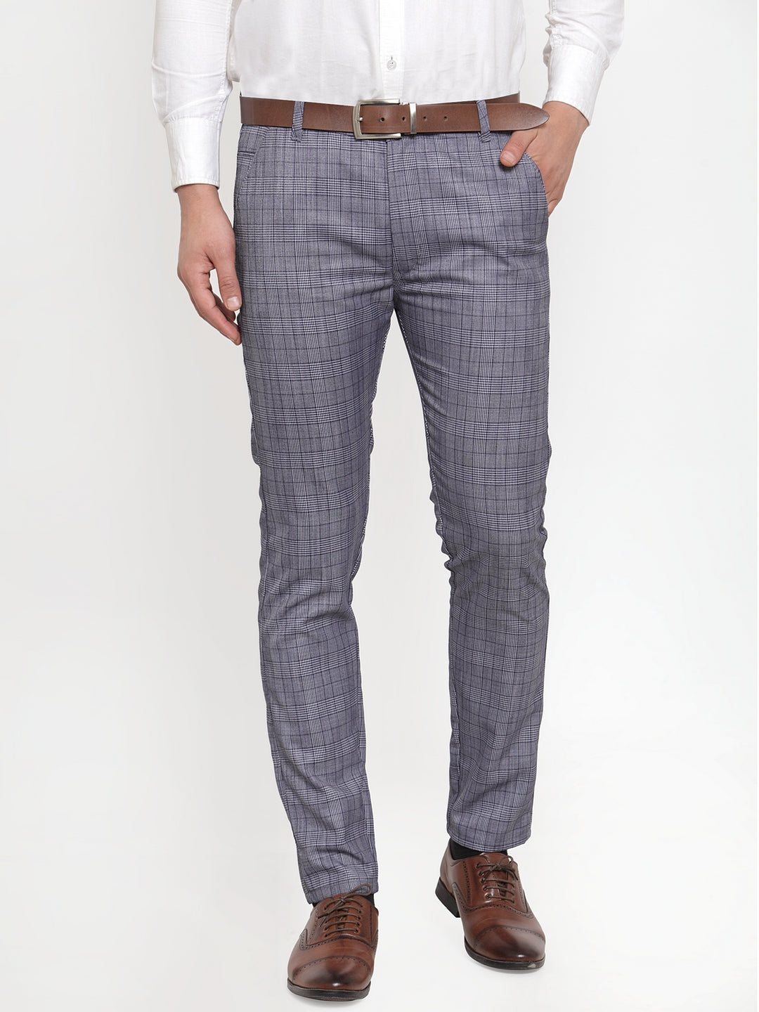 Indian Needle Men's Blue Checked Formal Trousers ( GP 254Blue )