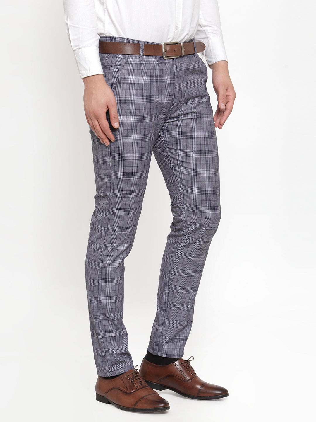 Indian Needle Men's Blue Checked Formal Trousers ( GP 254Blue )