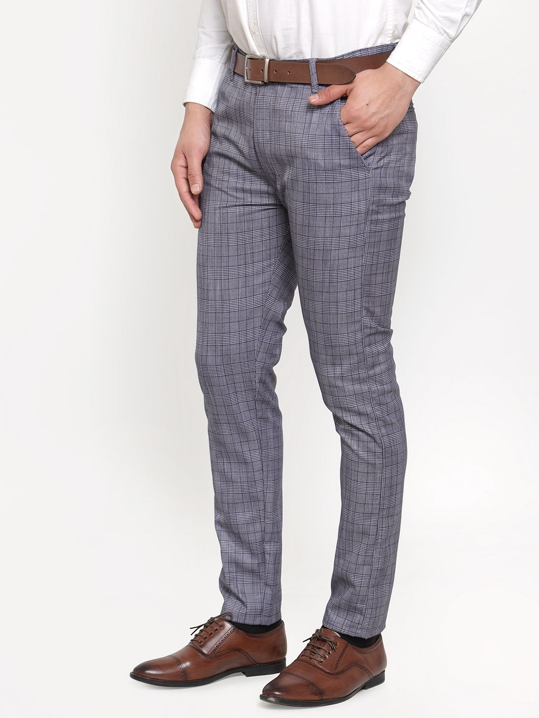 Indian Needle Men's Blue Checked Formal Trousers ( GP 254Blue )