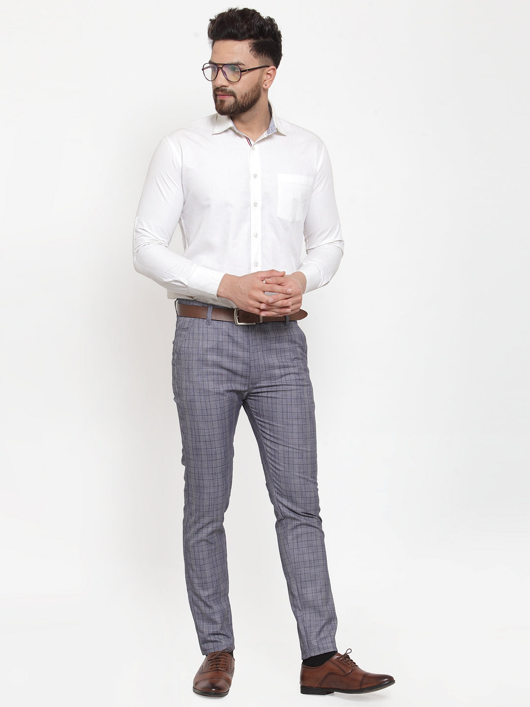 Indian Needle Men's Blue Checked Formal Trousers ( GP 254Blue )