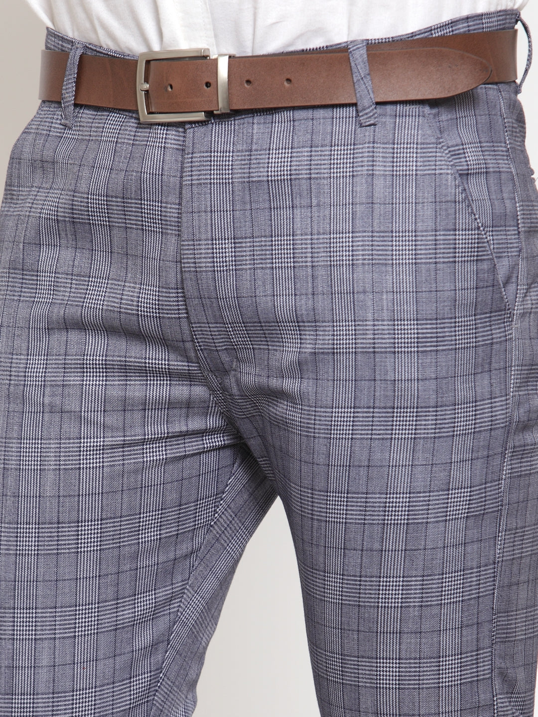 Indian Needle Men's Blue Checked Formal Trousers ( GP 254Blue )