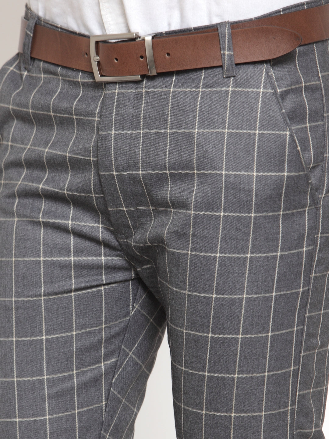 Indian Needle Men's Grey Checked Formal Trousers ( GP 254Grey )
