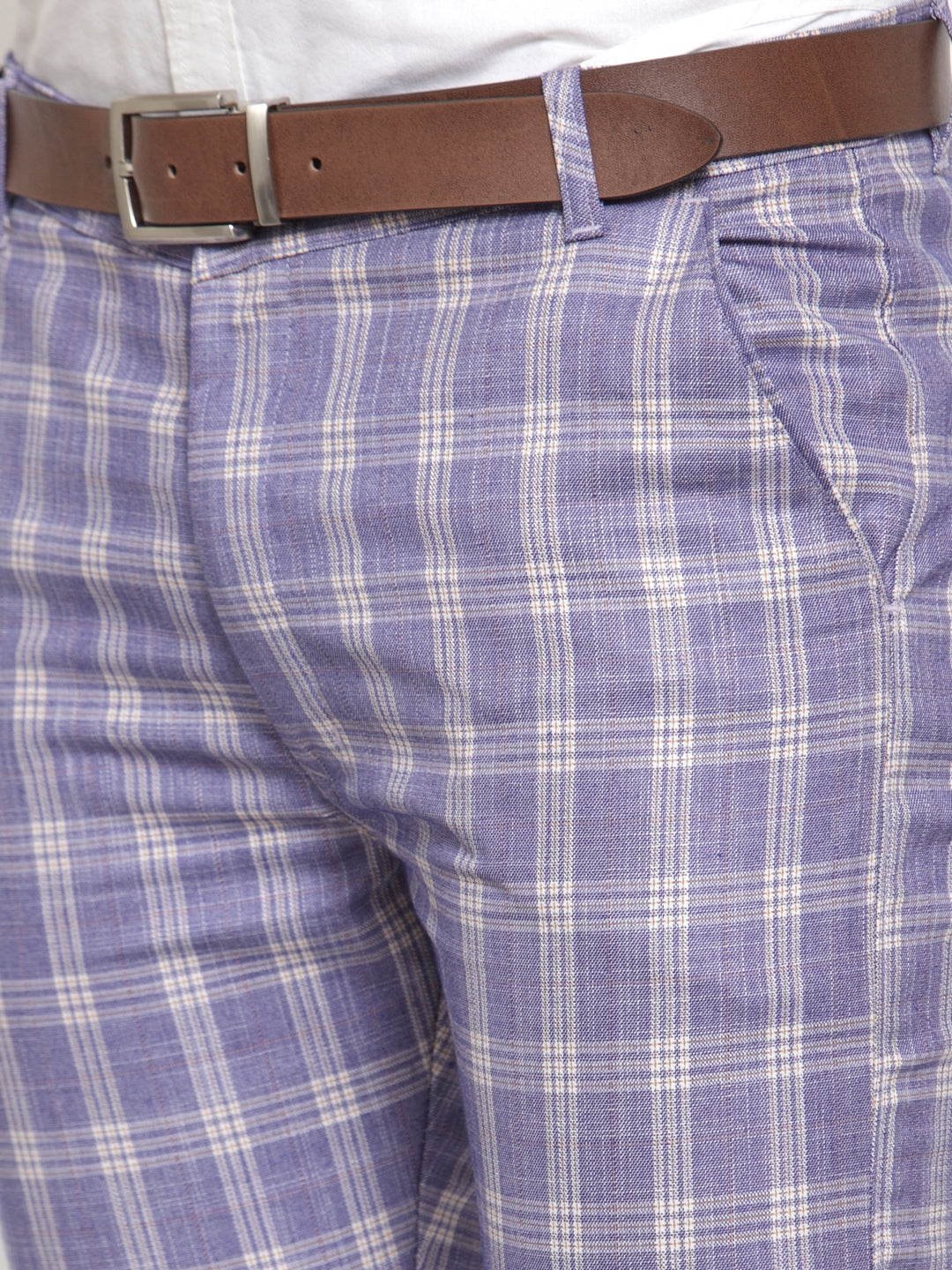 Indian Needle Men's Blue Checked Formal Trousers ( GP 254Light-Blue )