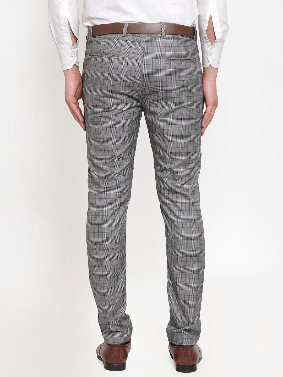 Indian Needle Men's Grey Checked Formal Trousers ( GP 254Light-Grey )