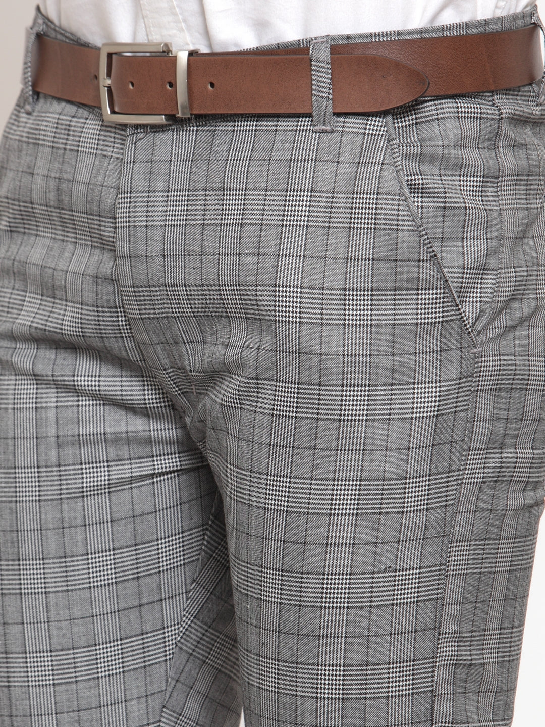 Indian Needle Men's Grey Checked Formal Trousers ( GP 254Light-Grey )