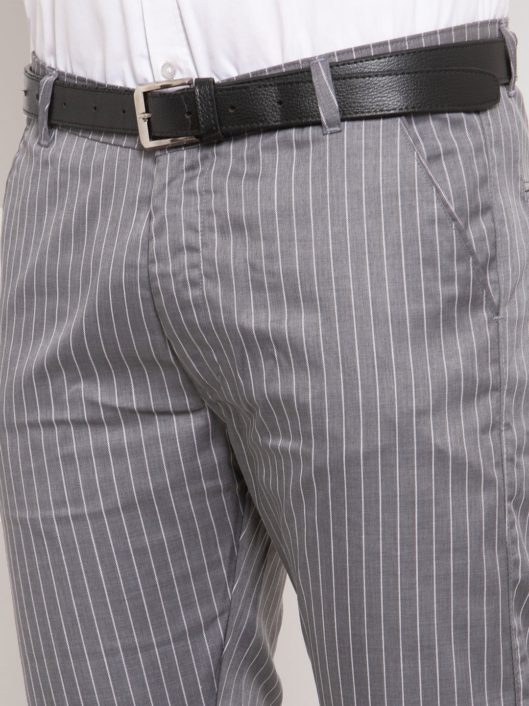 Indian Needle Men's Grey Cotton Striped Formal Trousers ( FGP 255Grey )