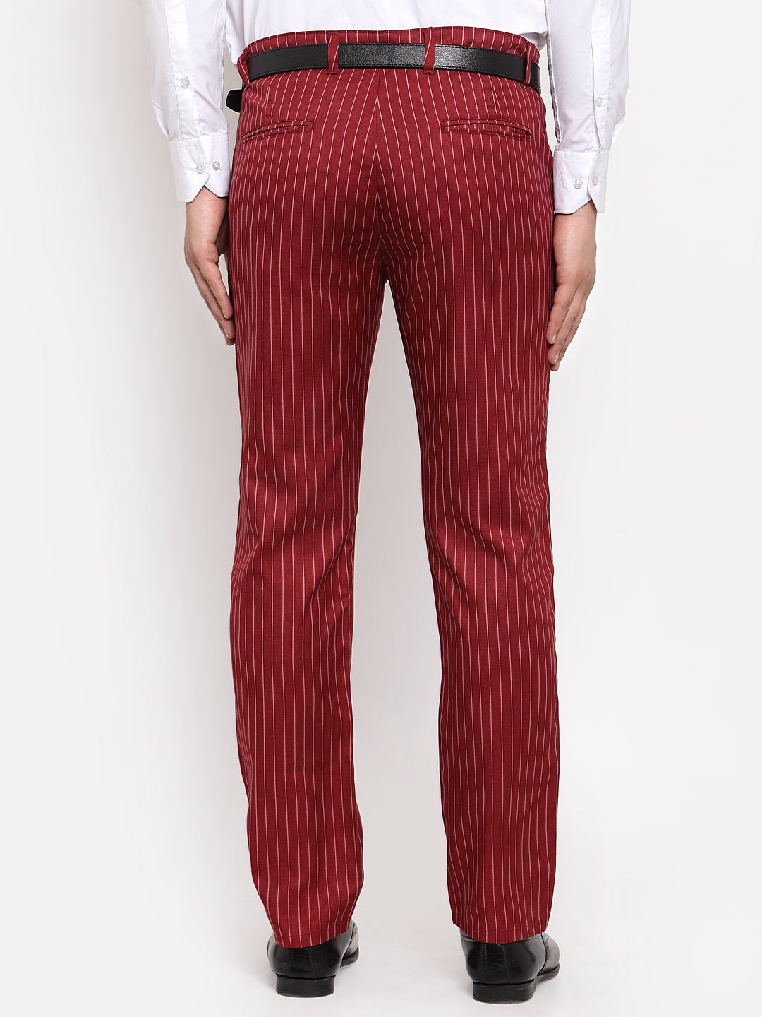 Indian Needle Men's Red Cotton Striped Formal Trousers ( FGP 255Maroon )