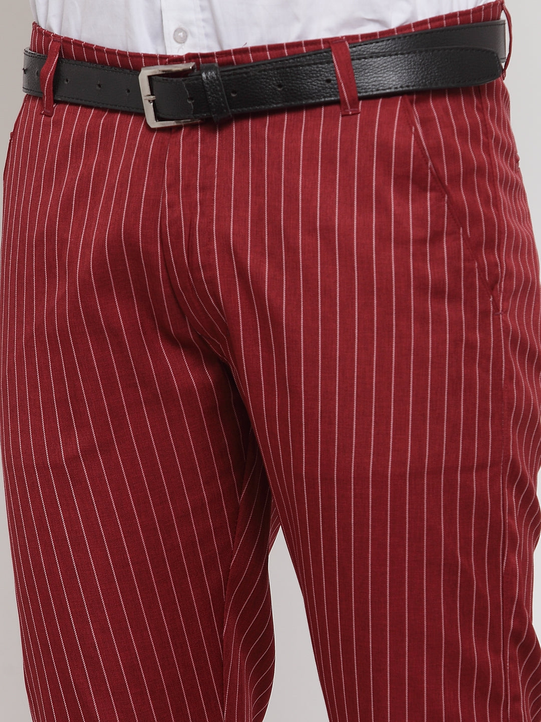 Indian Needle Men's Red Cotton Striped Formal Trousers ( FGP 255Maroon )