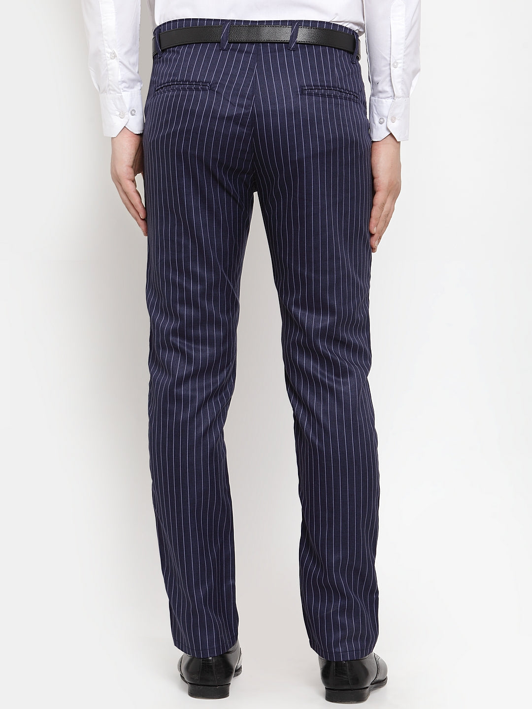 Indian Needle Men's Blue Cotton Striped Formal Trousers ( FGP 255Navy-Blue )