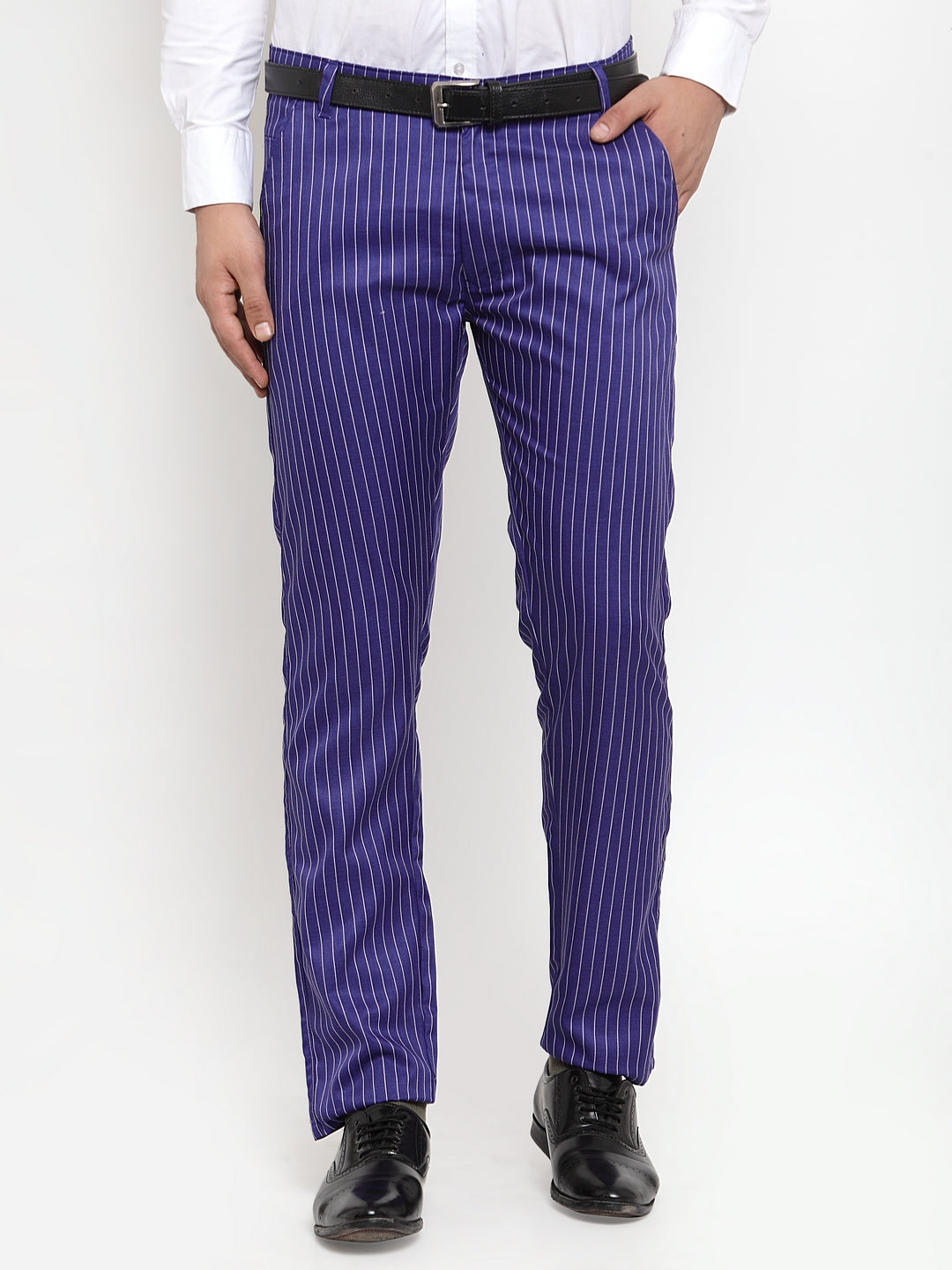 Indian Needle Men's Blue Cotton Striped Formal Trousers ( FGP 255Royal-Blue )