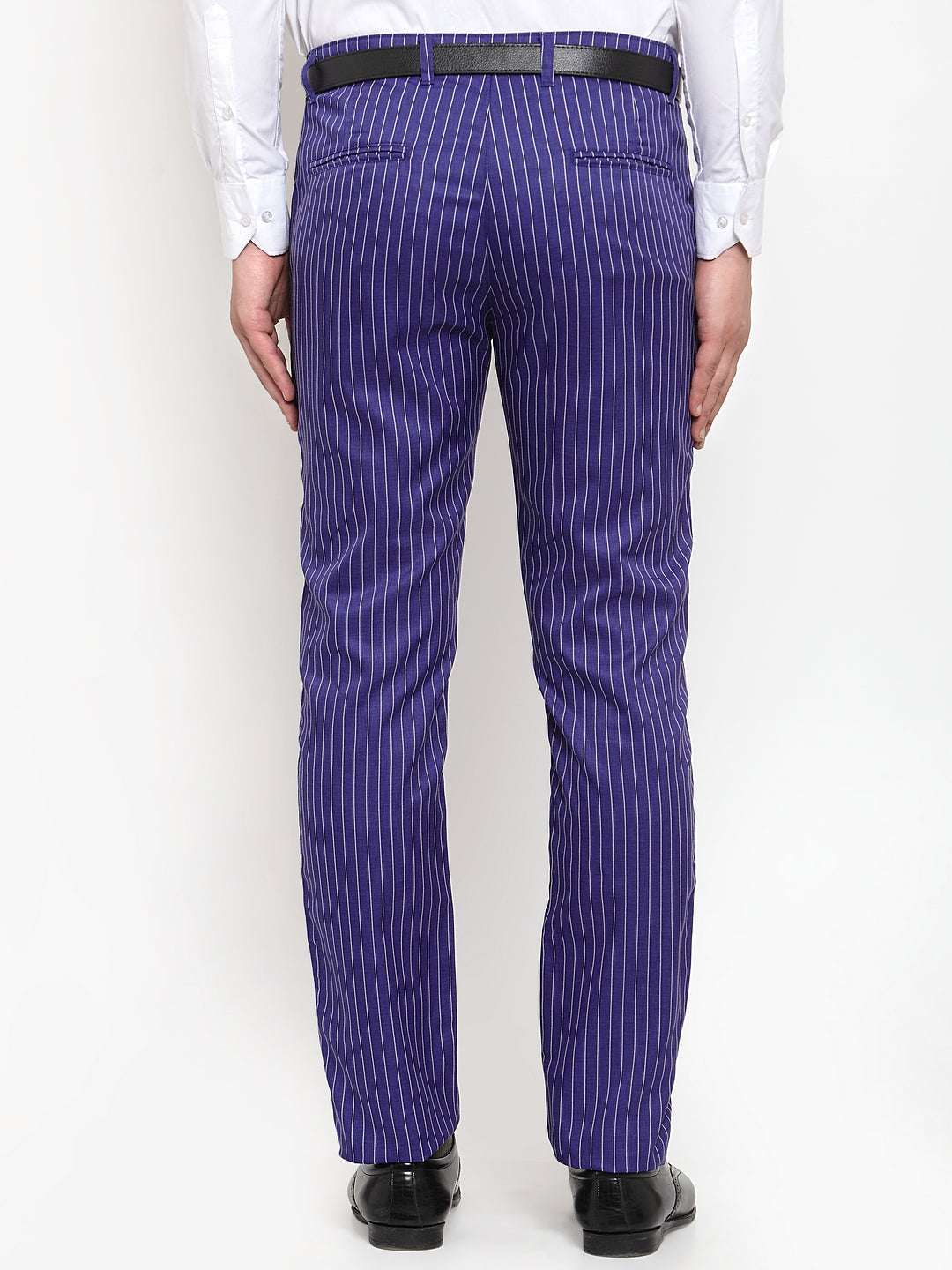 Indian Needle Men's Blue Cotton Striped Formal Trousers ( FGP 255Royal-Blue )