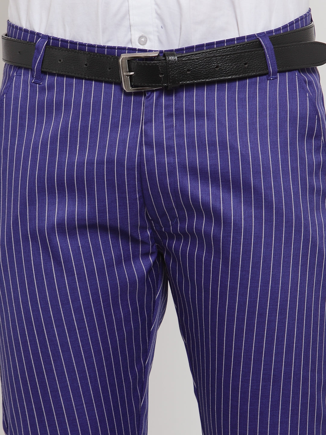 Indian Needle Men's Blue Cotton Striped Formal Trousers ( FGP 255Royal-Blue )