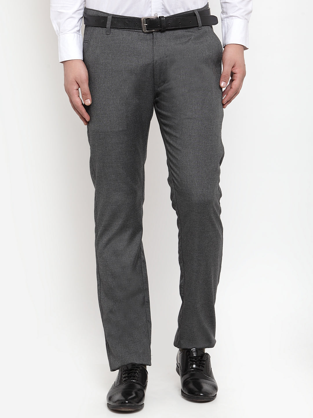 Indian Needle Men's Black Cotton Solid Formal Trousers ( FGP 256Charcoal )