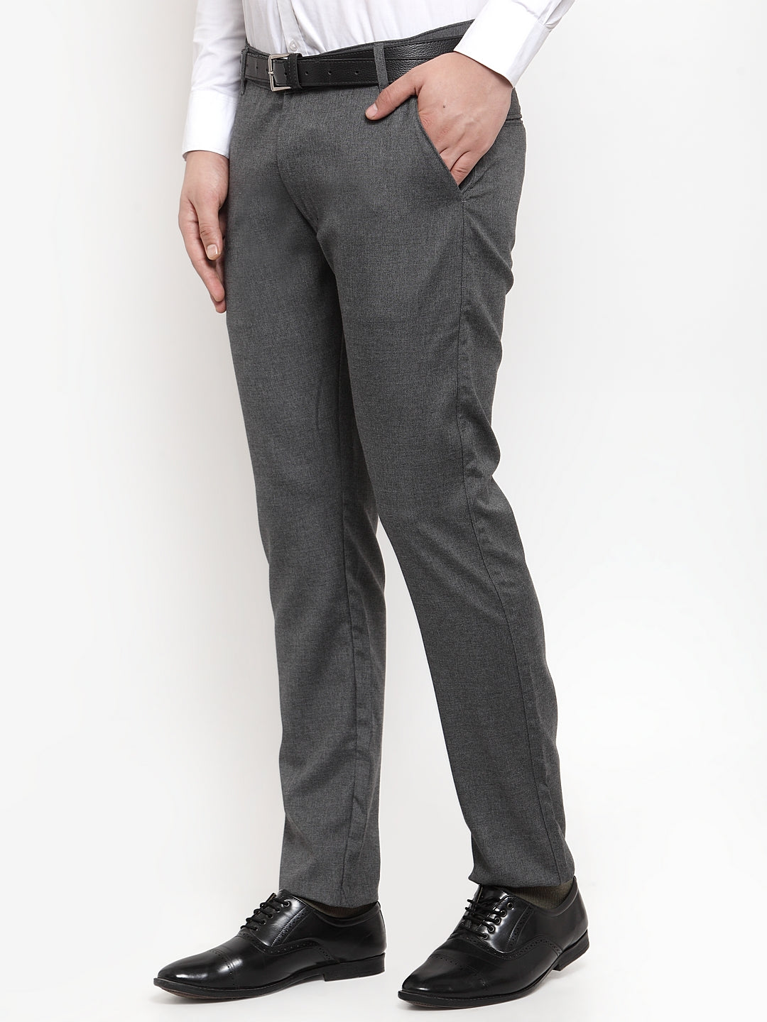 Indian Needle Men's Black Cotton Solid Formal Trousers ( FGP 256Charcoal )
