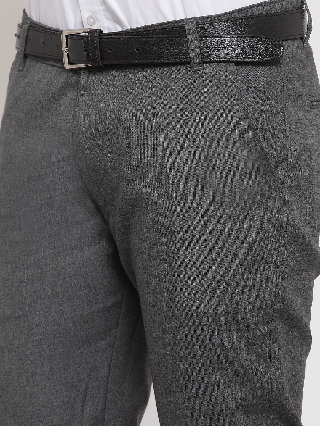 Indian Needle Men's Black Cotton Solid Formal Trousers ( FGP 256Charcoal )