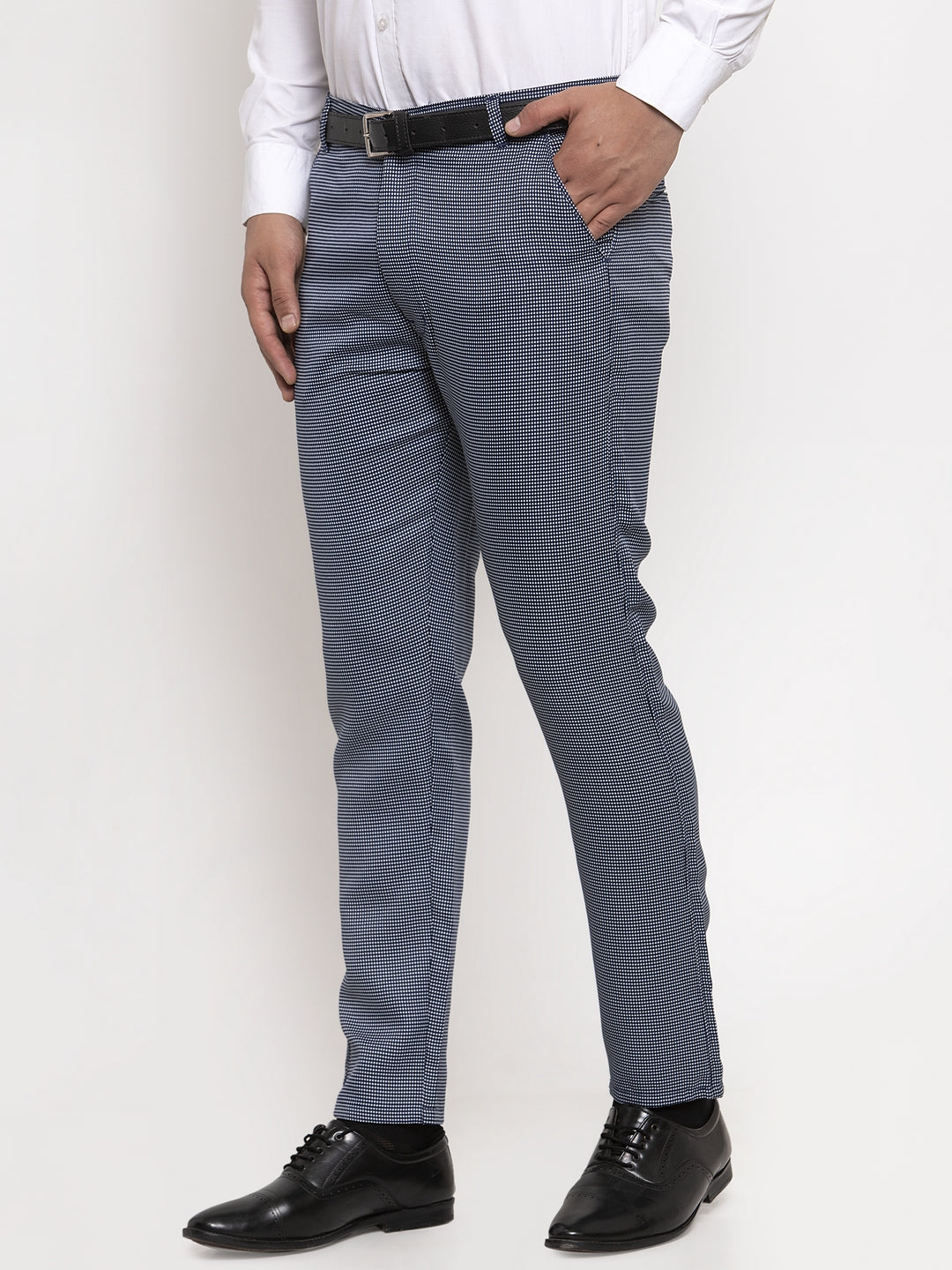 Indian Needle Men's Navy Cotton Polka Dots Formal Trousers ( GP 257Navy-Blue )