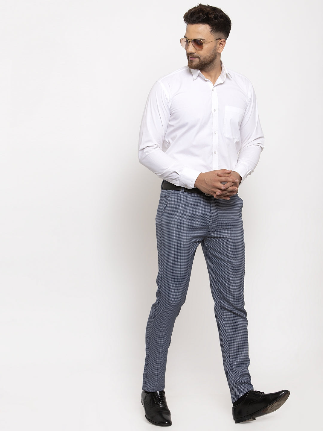 Indian Needle Men's Navy Cotton Polka Dots Formal Trousers ( GP 257Navy-Blue )