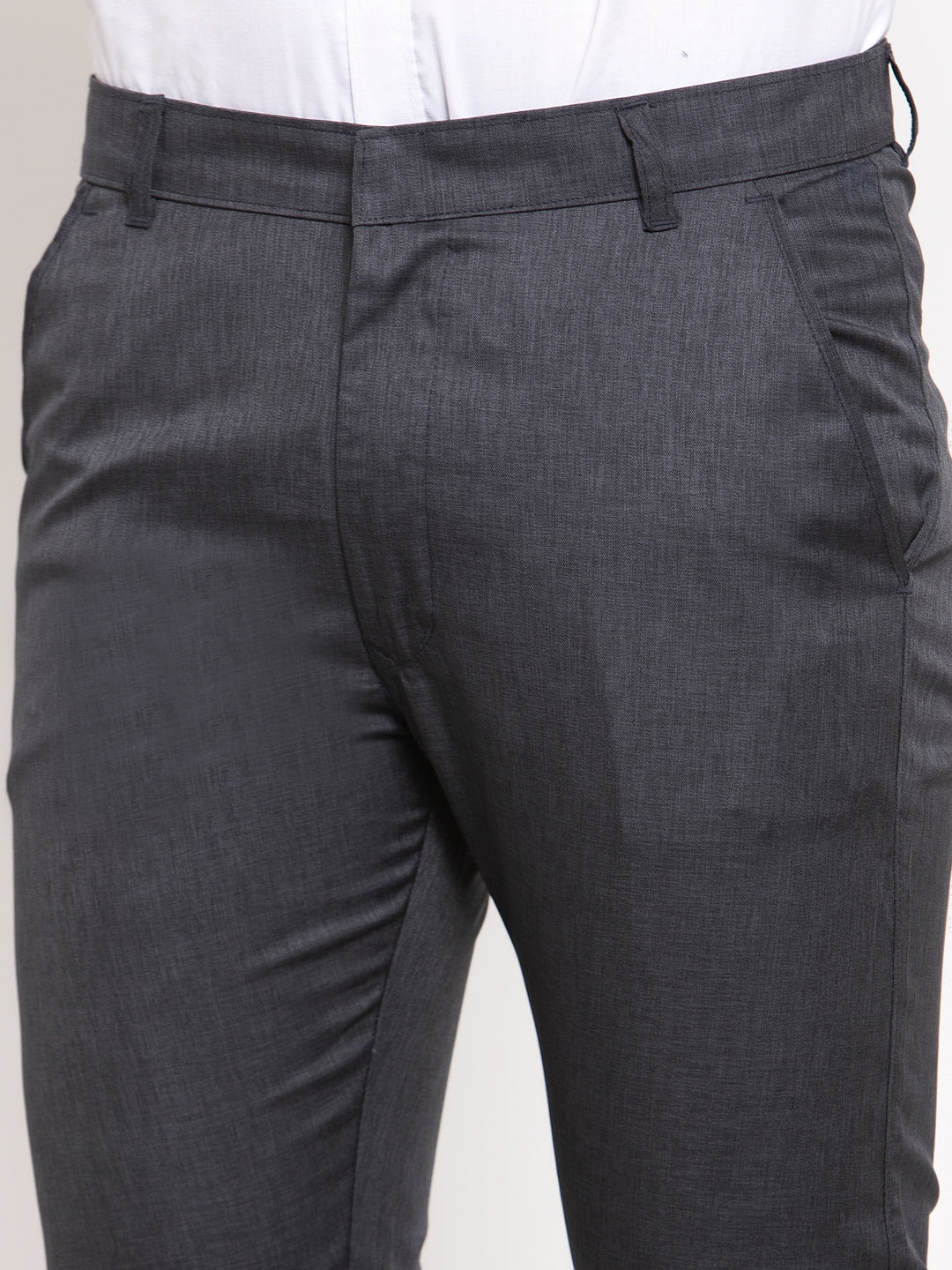 Indian Needle Men's Black Cotton Solid Formal Trousers ( FGP 258Charcoal )