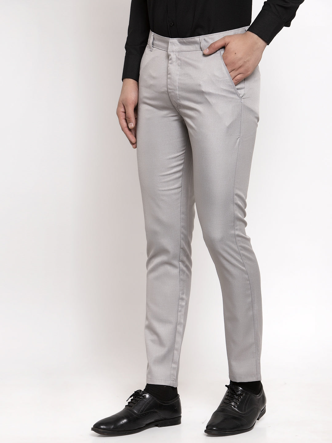 Indian Needle Men's Grey Cotton Solid Formal Trousers ( FGP 258Light-Grey )