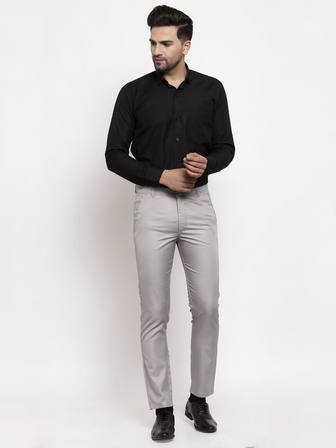 Indian Needle Men's Grey Cotton Solid Formal Trousers ( FGP 258Light-Grey )