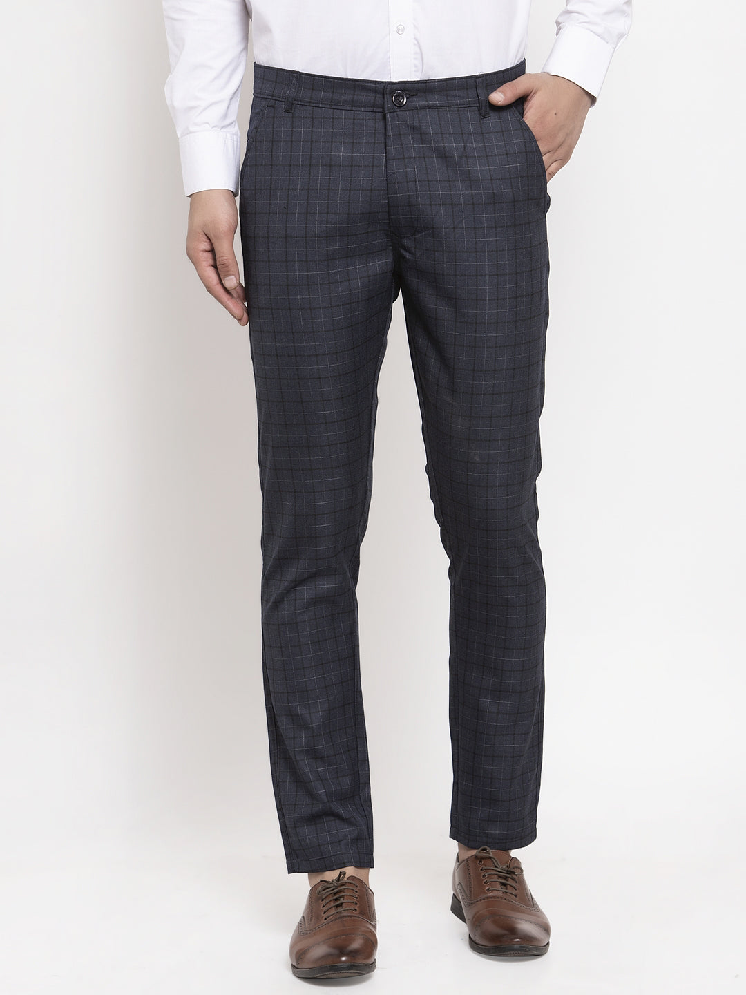 Indian Needle Men's Black Cotton Checked Formal Trousers ( GP 259Black )