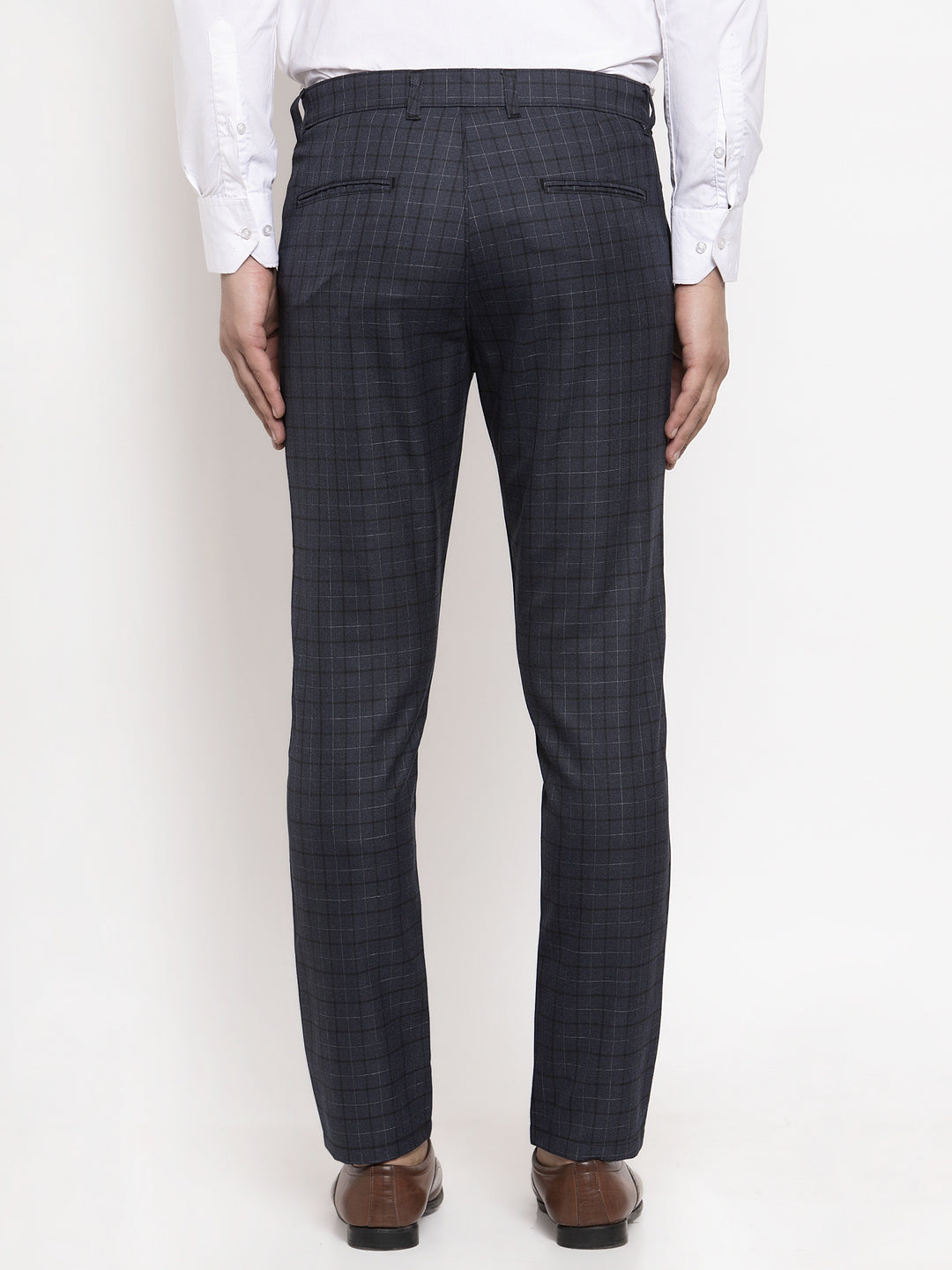 Indian Needle Men's Black Cotton Checked Formal Trousers ( GP 259Black )