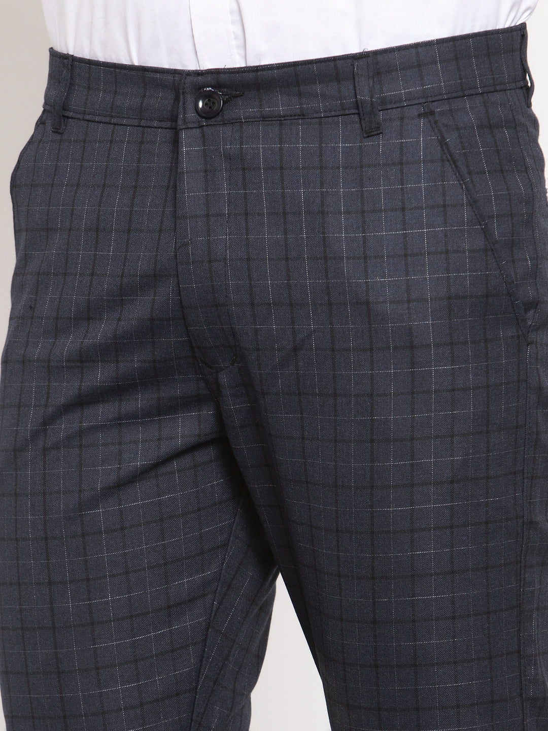 Indian Needle Men's Black Cotton Checked Formal Trousers ( GP 259Black )