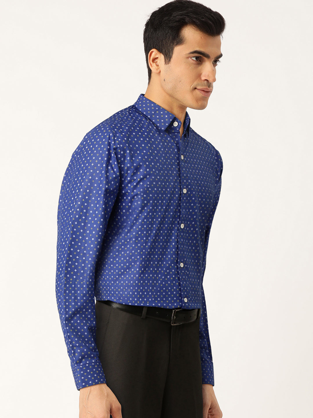 Indian Needle Blue Men's Cotton Printed Formal Shirts ( SF 716Blue )