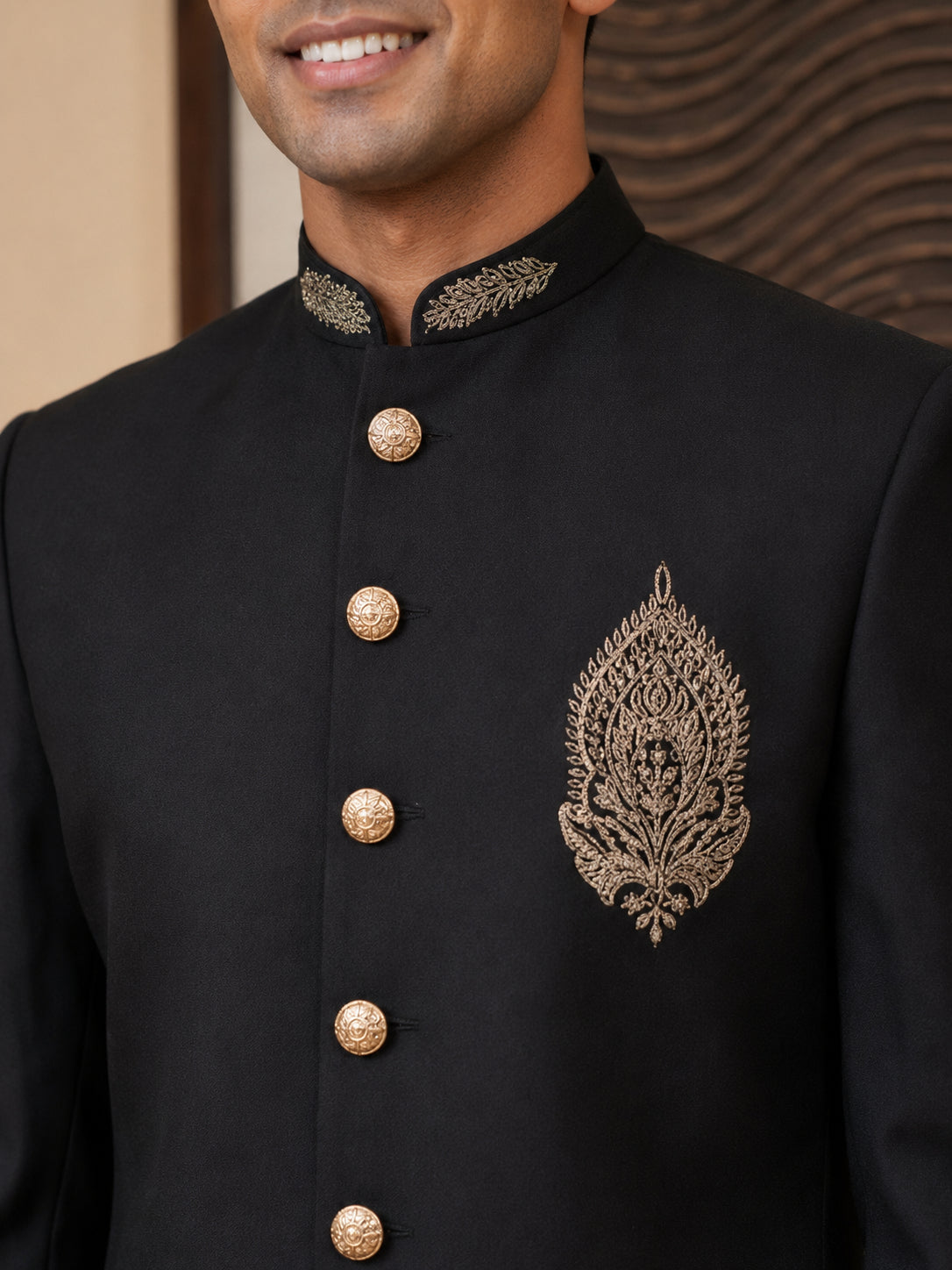 Men's Cotton Blend Indo-Western Set with Zari Work ( HOP-IND 159Black )