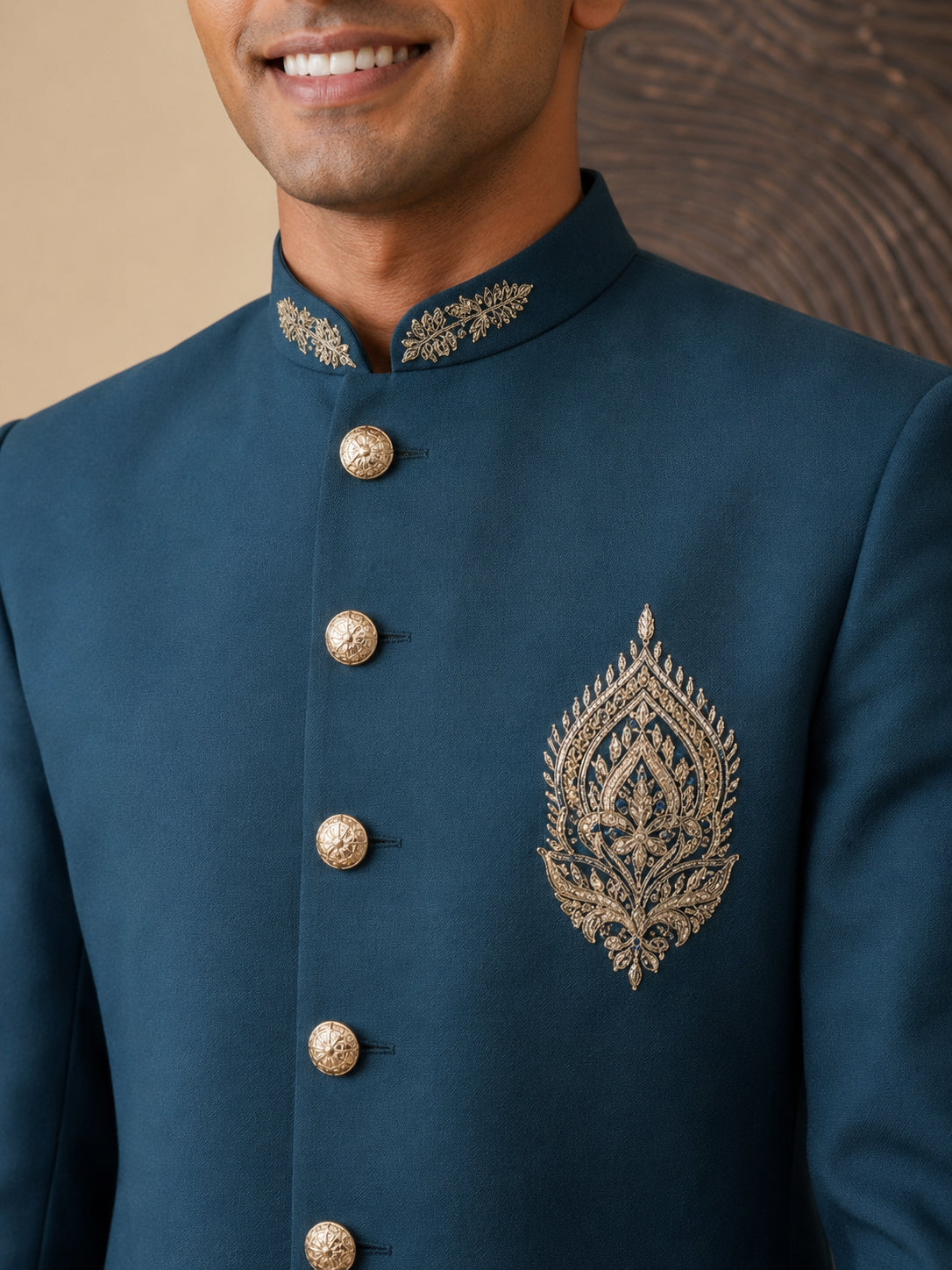 Men's Cotton Blend Indo-Western Set with Zari Work ( HOP-IND 159Peacock )