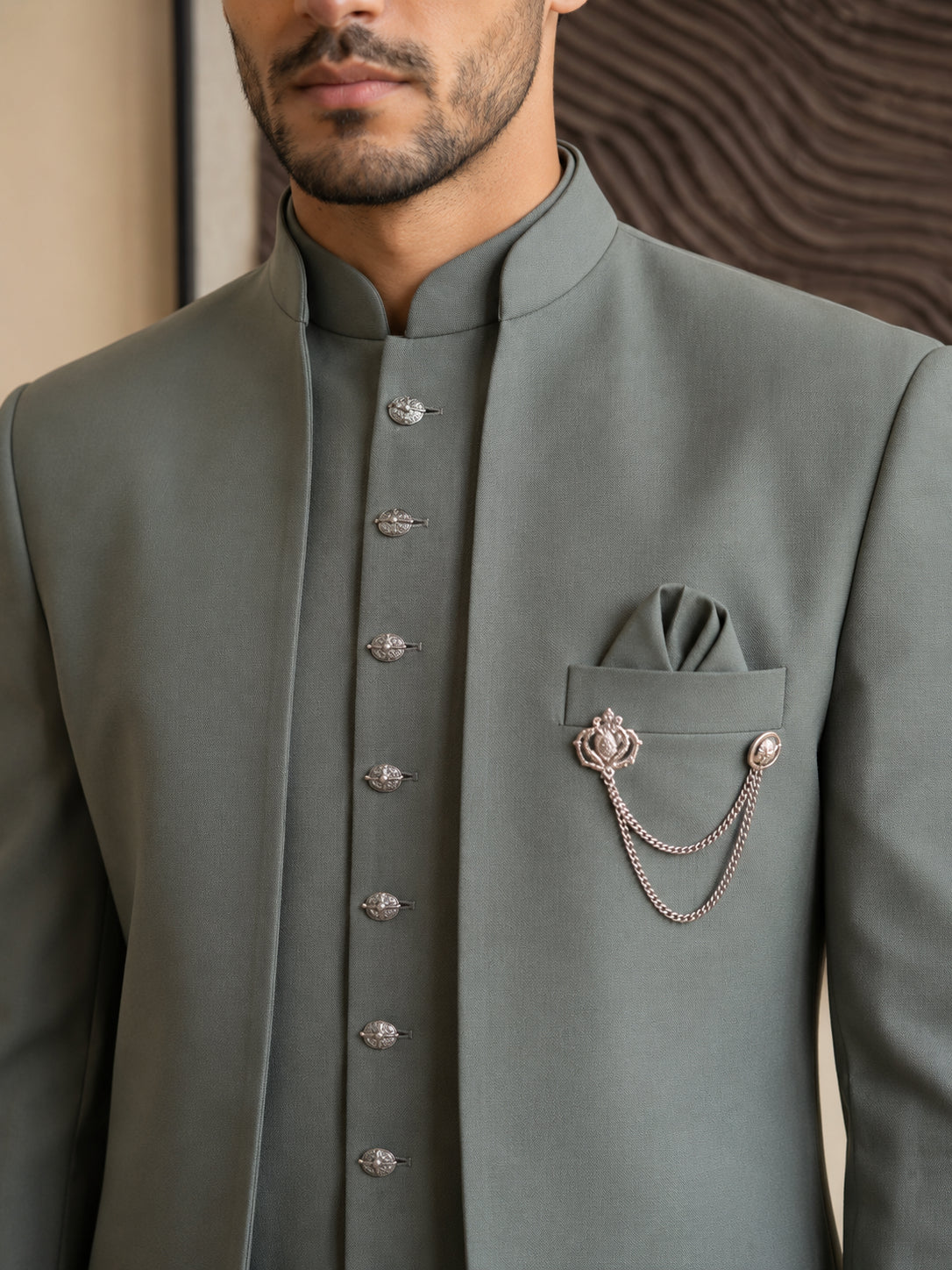 Cotton Blend Solid Indo-Western Set ( HOP-IND 161Grey )