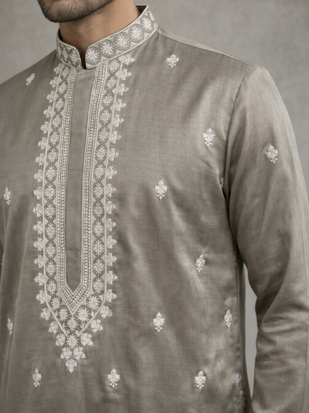 Men’s Ethnic Embroidered Straight Kurta ( HOPKO 027Beige )