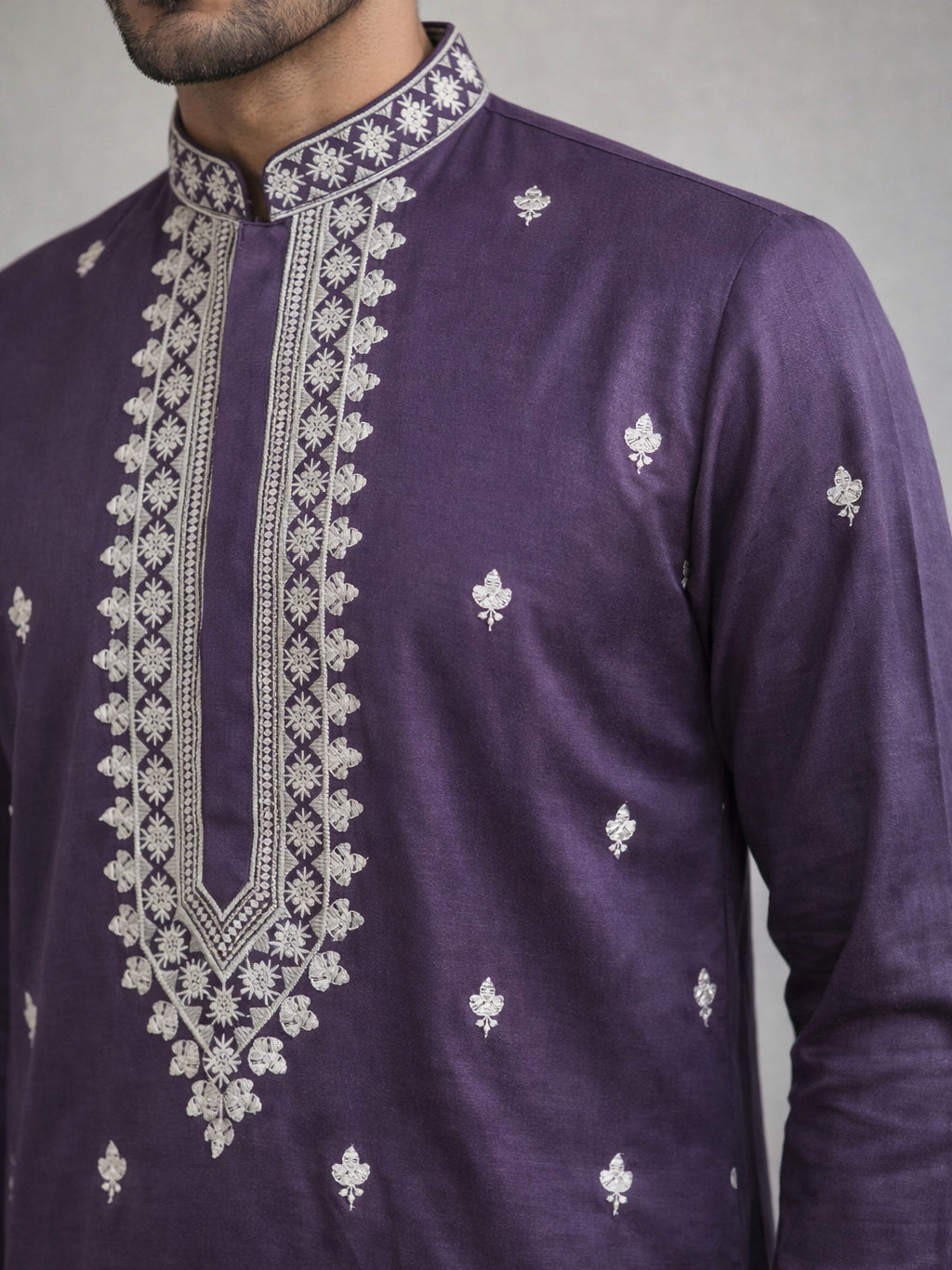 Men’s Ethnic Embroidered Straight Kurta ( HOPKO 027Purple )