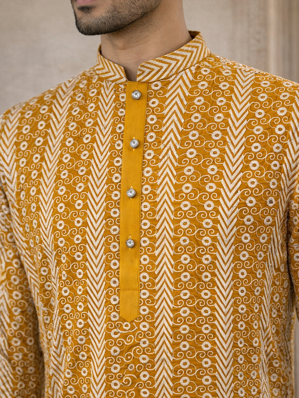 Cotton Blend Embroidered Kurta ( HOPKO 034Yellow )