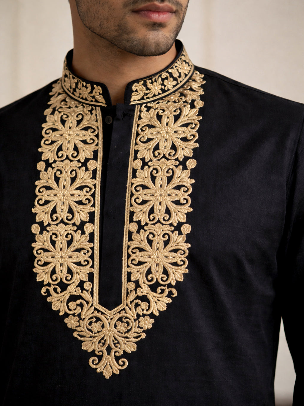 Men’s Designer Embroidered Kurta ( HOPKO 037Black )