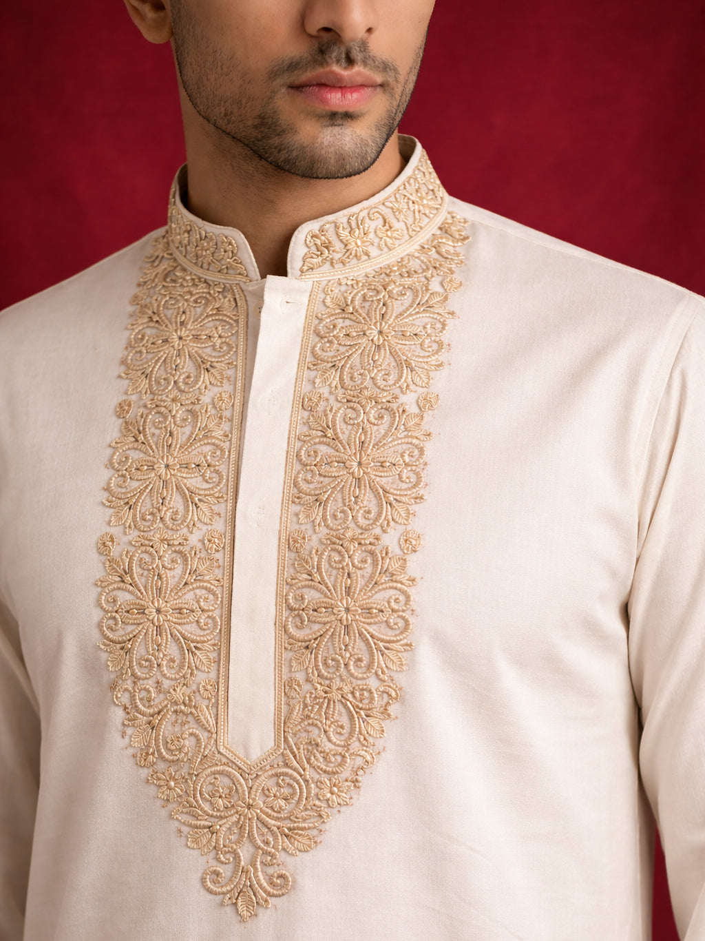 Men’s Designer Embroidered Kurta ( HOPKO 037White )
