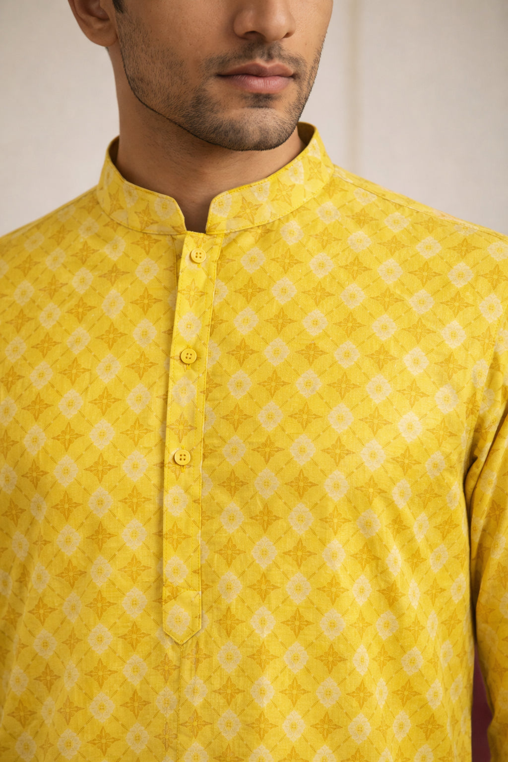 Men’s Printed Cotton Blend Kurta ( HOPKO 039Yellow )