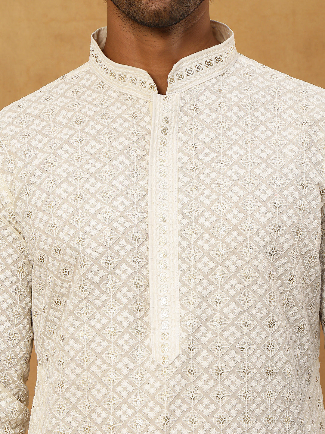 Men’s Ethnic Cotton Embroidered Kurta ( HOPKO 040White )