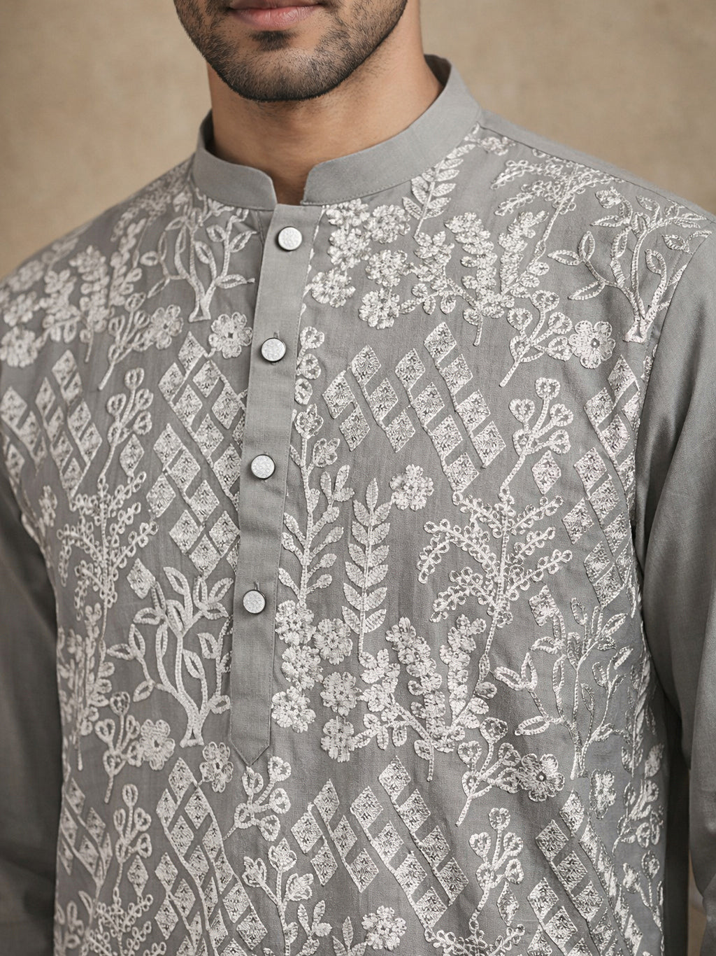 Embroidered Cotton Blend Kurta ( HOPKO 041Grey )