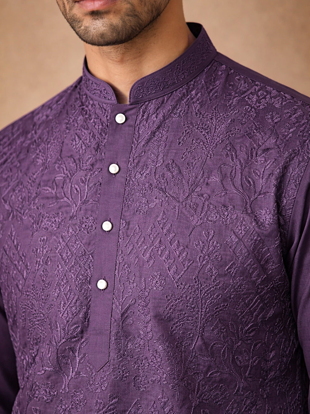 Embroidered Cotton Blend Kurta ( HOPKO 041Purple )