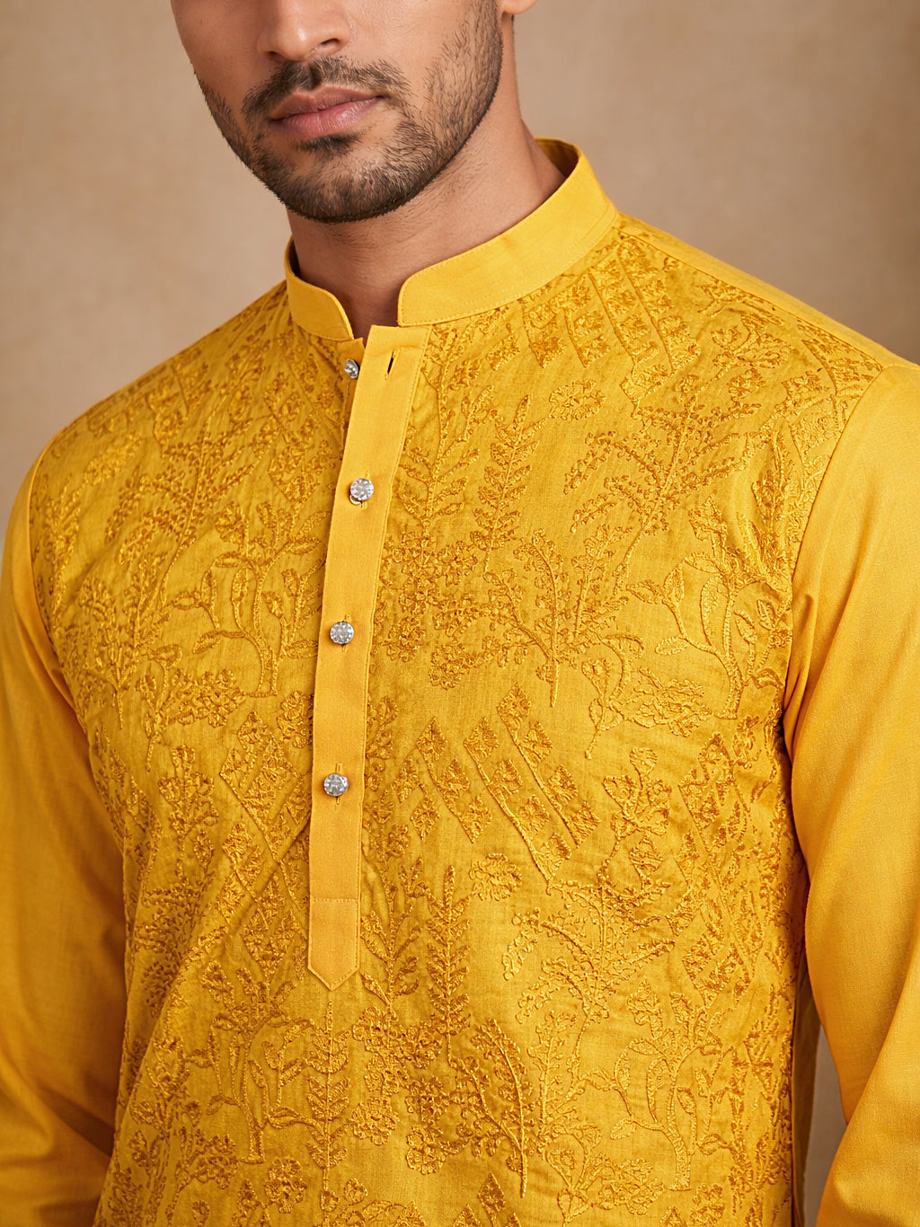 Embroidered Cotton Blend Kurta ( HOPKO 041Yellow )