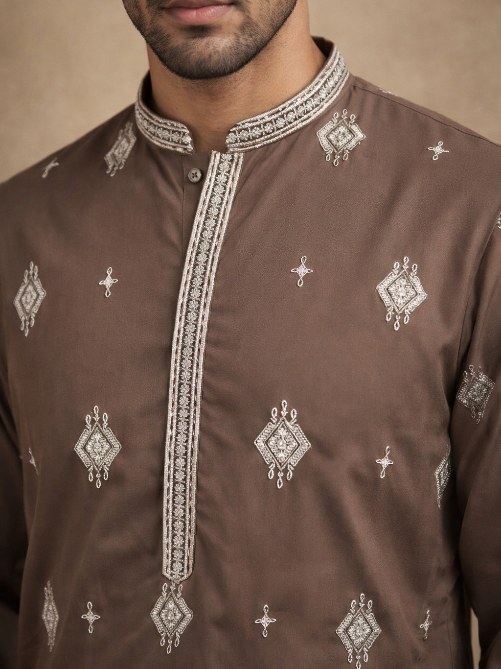 Men’s Ethnic Imported Japanese Embroidered Kurta ( HOPKO 042Brown )