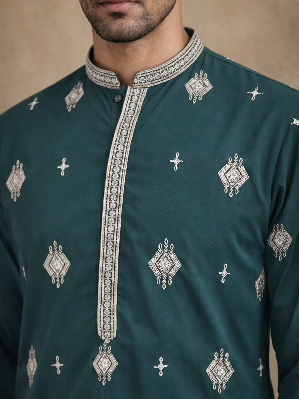 Men’s Ethnic Imported Japanese Embroidered Kurta ( HOPKO 042Teal )