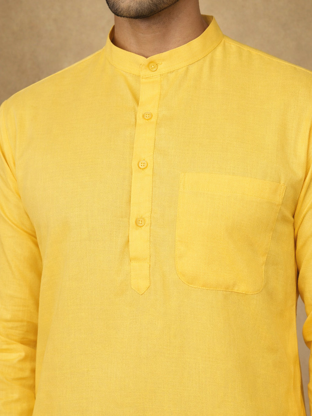Men’s Cotton Blend Solid Kurta ( HOPKO 5144Lemon )