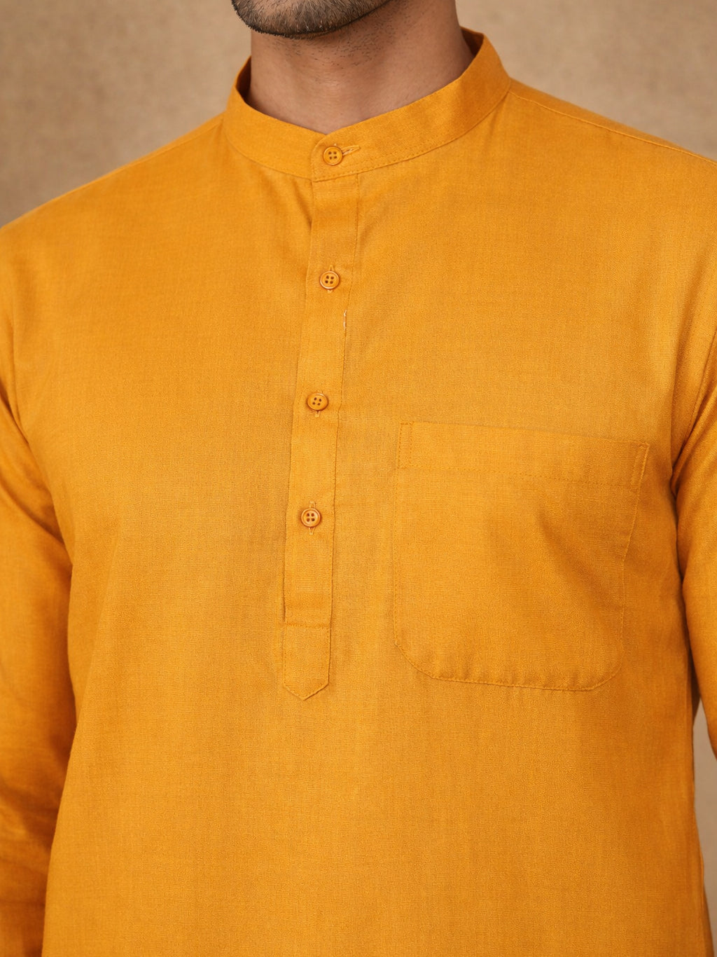 Men’s Cotton Blend Solid Kurta ( HOPKO 5144Mustard )