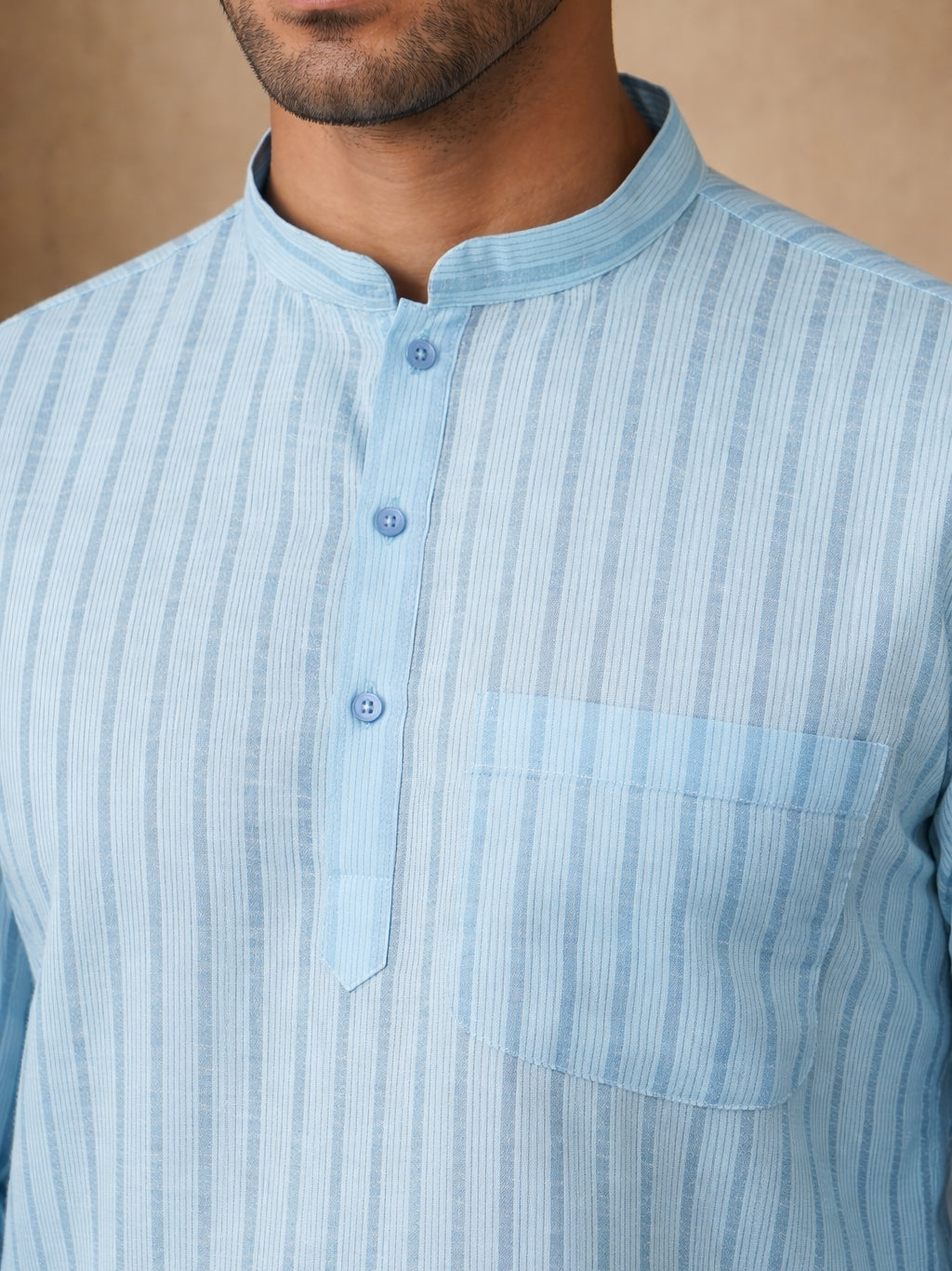 Men's Cotton Blend Striped Kurta ( HOPKO 5207Sky )