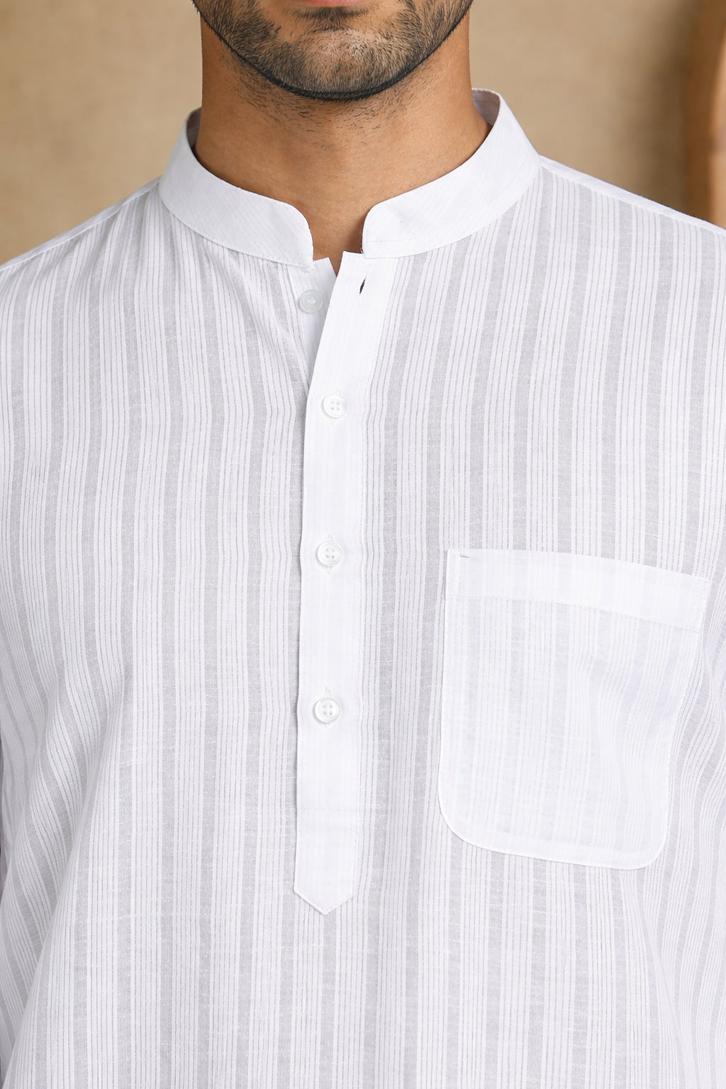 Men's Cotton Blend Striped Kurta ( HOPKO 5207White )
