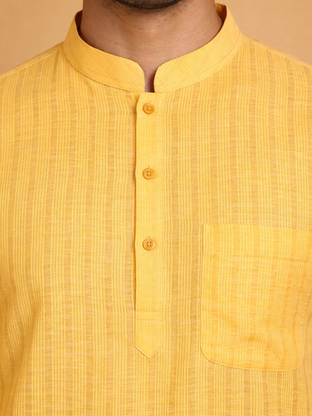 Men's Cotton Blend Striped Kurta ( HOPKO 5207Yellow )